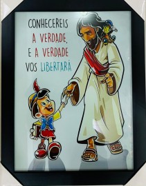 Quadro madeira com moldura e vidro individual (Conhecereis a verdade...)