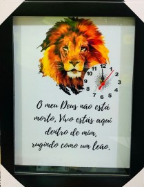 Quadro Relgio madeira com moldura e vidro individual (Meu Deus no est morto)