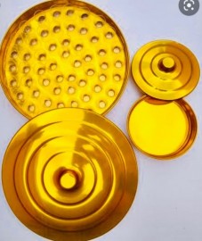 Bandeja de ceia dourada grande com 57 clices + bandeja de po dourada