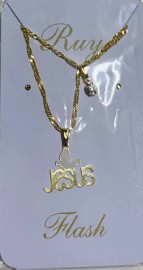 Kit corrente dupla com pingente Jesus com pomba