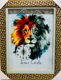 Quadro Relgio madeira com moldura e vidro individual (LEO Jesus Cristo)