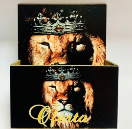 Porta envelope oferta (rosto do leão coroa cinza) em m.d.f pintado cada