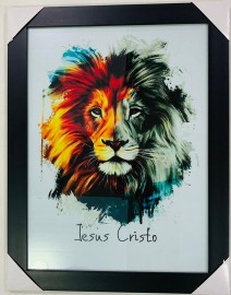 Quadro madeira com moldura e vidro individual ( Leo  JESUS CRISTO)