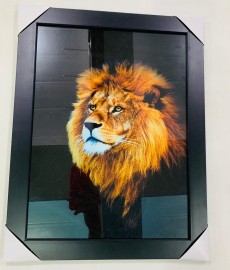 Quadro madeira com moldura e vidro individual ( CABEA LEO / FUNDO PRETO)