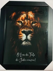 Quadro madeira com moldura e vidro individual ( ROSTO LE�O / FUNDO PRETO)